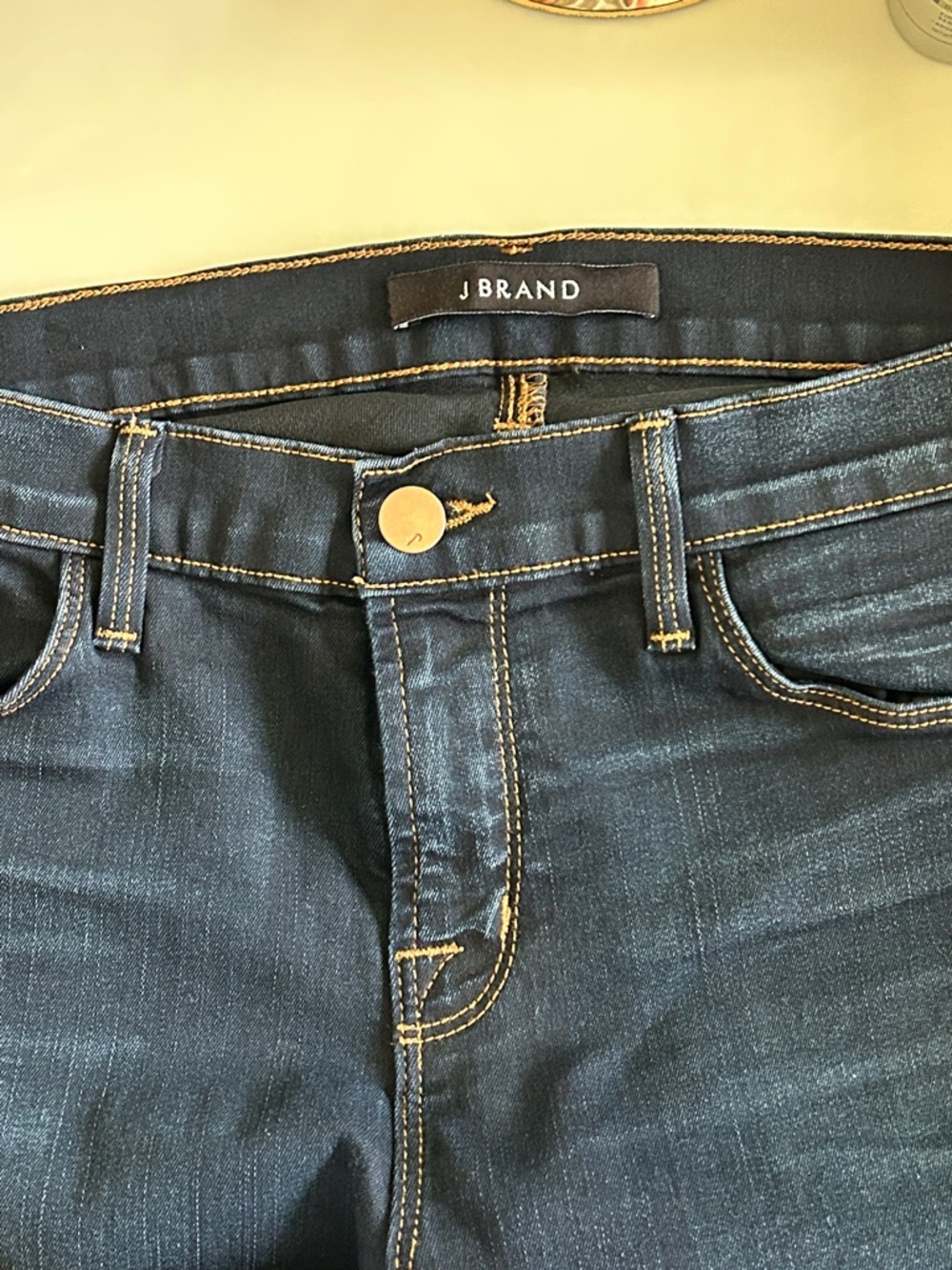 J Brand Dark Indigo Jeans with Gold Contrast Stitching